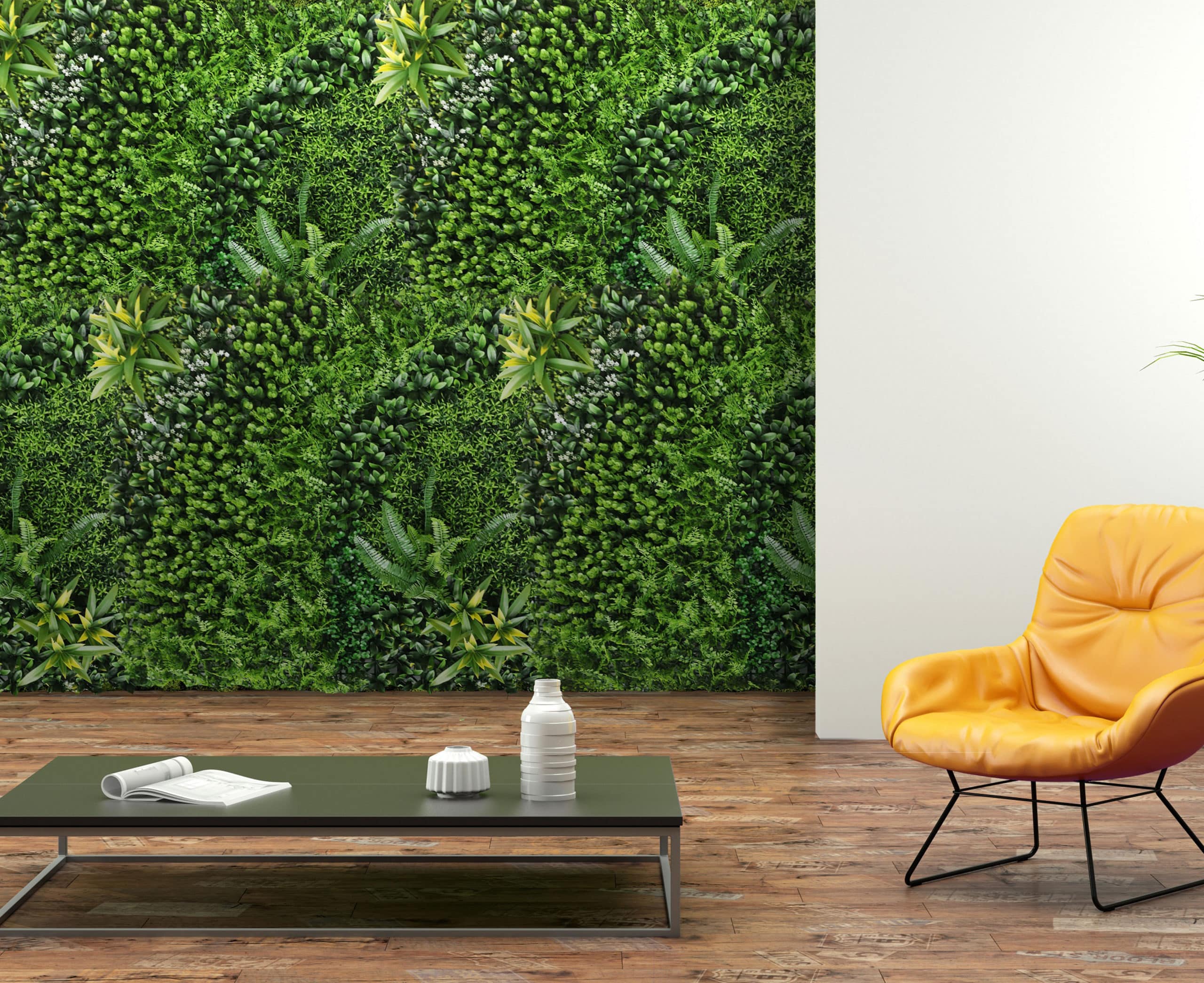 Pared de Oficina recubierta con un Césped Vertical Artifiical.