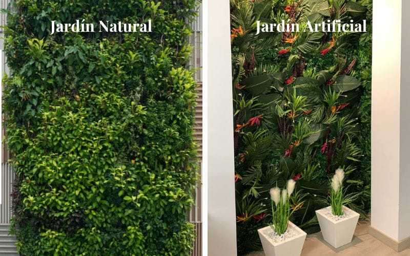 Jardín vertical artificial vs natural